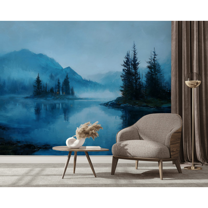 Papier peint Misty Lake, 160 po x 108 po, Texturé non collé