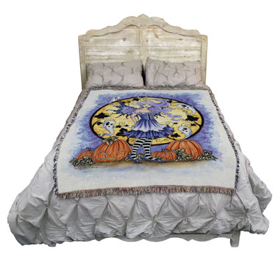 Pure Country Weavers Haunted Pumpkin Blanket by Amy Brown - Fairy Ghosts Moon Gift Fall Halloween Tapestry Throw Woven from Cotton - Made in The USA (72x54)