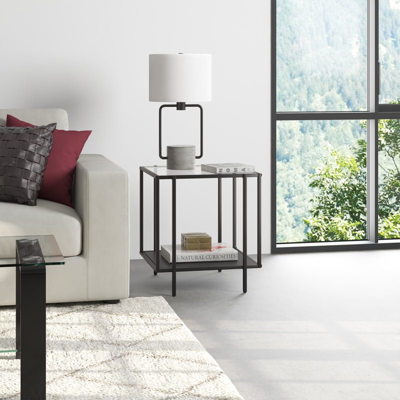 Vireo Glass Top End Table, Blackened Bronze