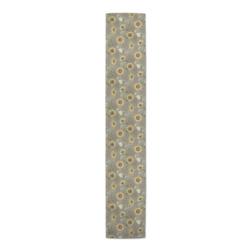 Rectangular Floral Table Runner, 90" x 16", Tan