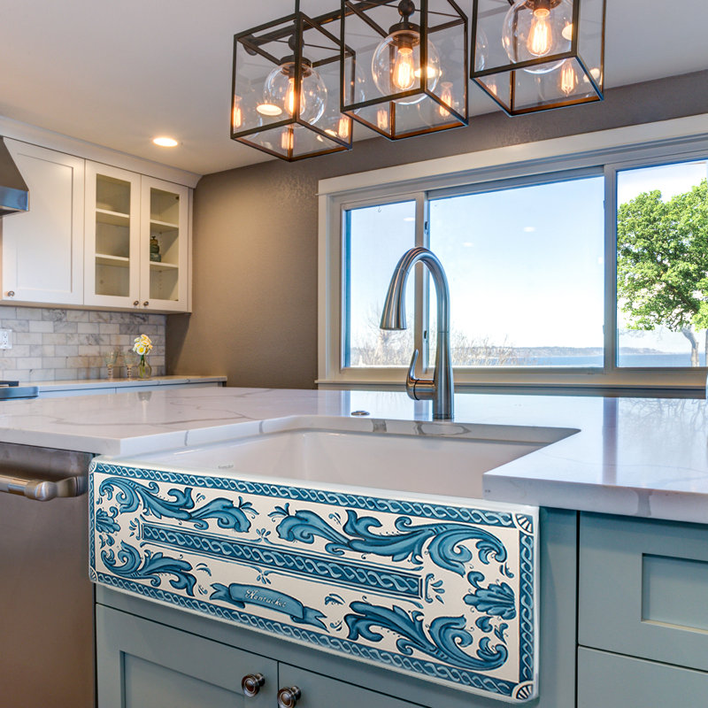 Nantucket Sinks 33-Inch Farmhouse Fireclay Sink with Nautical Design Applique Apron Front