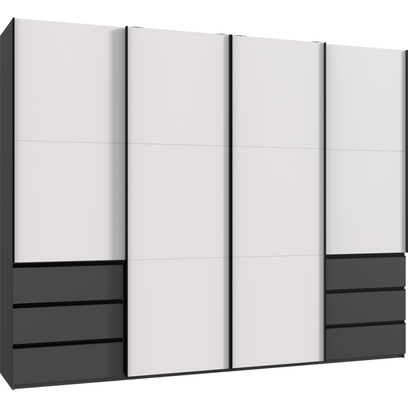 Guardino 4 Door Wardrobe, White/Graphite, 236cm H x 300cm W x 65cm D