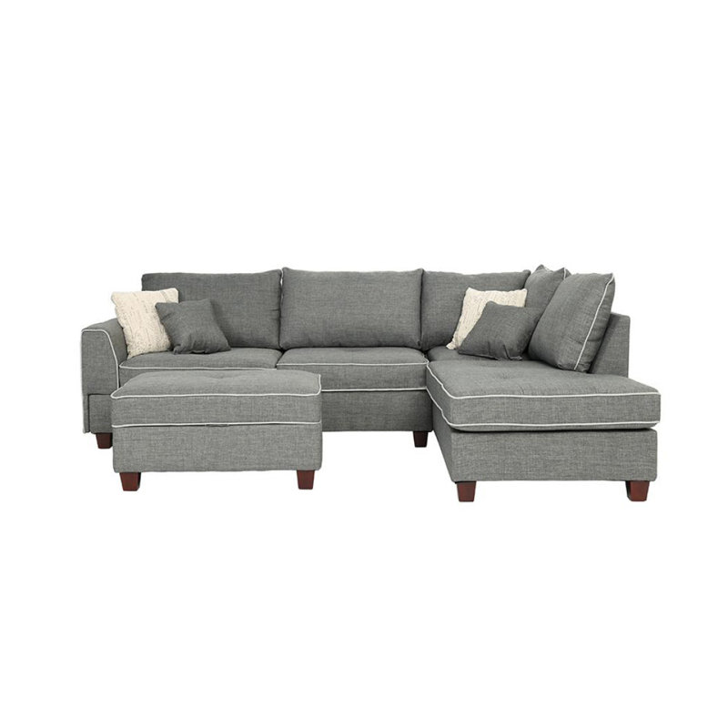 Canapé modulaire réversible en tissu avec repose-pieds Dorris, gris acier