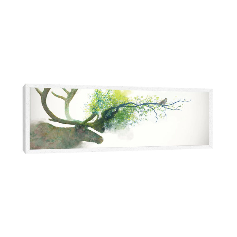 Caribou by Daniel Taylor - Panoramic Print on Canvas, 30.48 cm H x 91.44 cm W, White Floater Framed