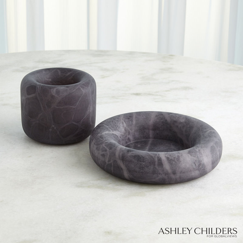 Alabaster Ring Bowl-Grey-Tall, Gray