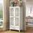 Rustic 55'' Tall Storage Cabinet With Drawer, Decorative 2-Door Carved Wood Accent Cabinet With Solid Wood Legs For Living Room, Hallway, Dining Room, Antique Grey White-1798479706