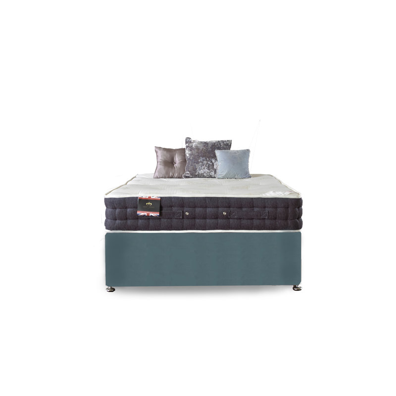 Asia Upholstered Divan Bed with Mattress, Small Double, 2 Drawers, Sky Plush Velvet