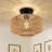 Boho Light Fixtures Ceiling Mount Mini Rattan Chandelier Light Fixture With Dimmable LED Bulb Hand Woven Ceiling Light Fixtures Flush Mount