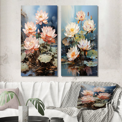 Lotus Dreams Amung The Lily Pads - Lotus Metal Wall Art Set Of 2