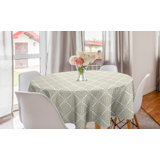 Ambesonne Damask Round Tablecloth, Nature Tones Rhombus Style Ivy Floral Elements On Plain Background Pattern, Circle Table Cloth Cover For Dining Room Kitchen Decoration, 60", White Khaki