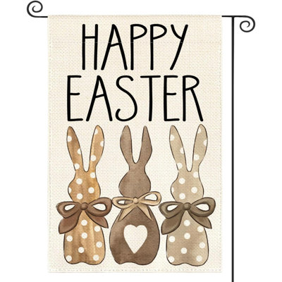 Joyeuses Pâques, drapeau de jardin à pois à motif de lapin double face à l'extérieur, décoration de jardin Love Heart Bunny