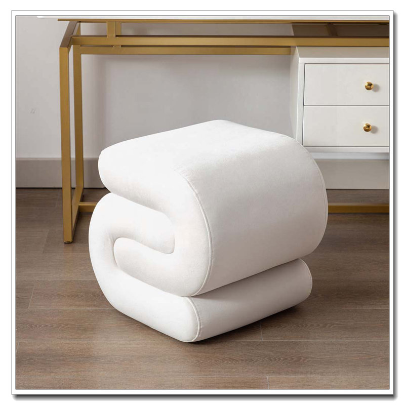 Tabouret de maquillage en forme de S, Velours blanc