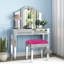 Mikayil Glass Mirrored Accent Stool Solid Wood Vanity Stool-920334876