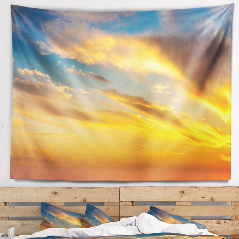 Tapisserie «Seashore Amazing Golden Sky at Sunset», H 32 po x l 39 po