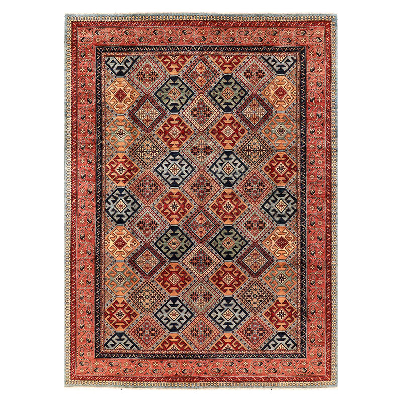 Tapis unique noué à la main orange / brun / bleu / vert de haute qualité
