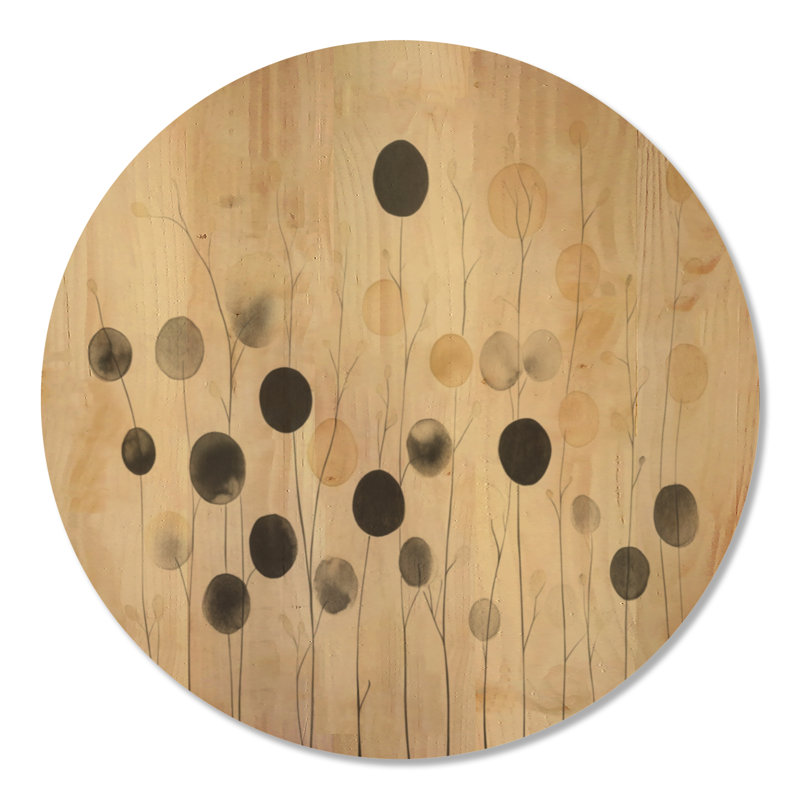 Têtes de graines à l'encre I - Décoration murale ronde botanique beige, imprimée sur bois, 23" Round, Rond