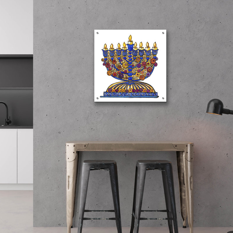 Art mural en verre The Men Aisle® «Menorah 1» par Andrea Strongwater, H 24 po x l 24 po x P 0,2 cm