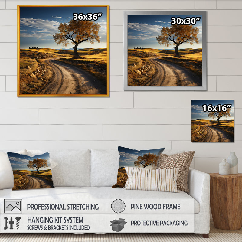 Paysage sur la route - salon d'art mural, Toile tendue, H 36 po x l 36 po x P 1,5 po