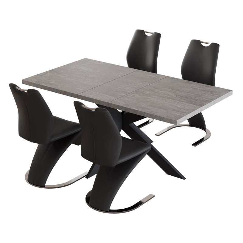 Modern Kitchen Dining Set, 51'' to 67'' Extendable Dining Table With 36.6"H Dining Chair(Table 4Chairs), 30”H x 63”L x 35.4”W