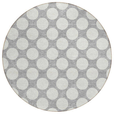 Tapis d'intérieur rond lavable à pois gris et argent 8 pi HomeRoots