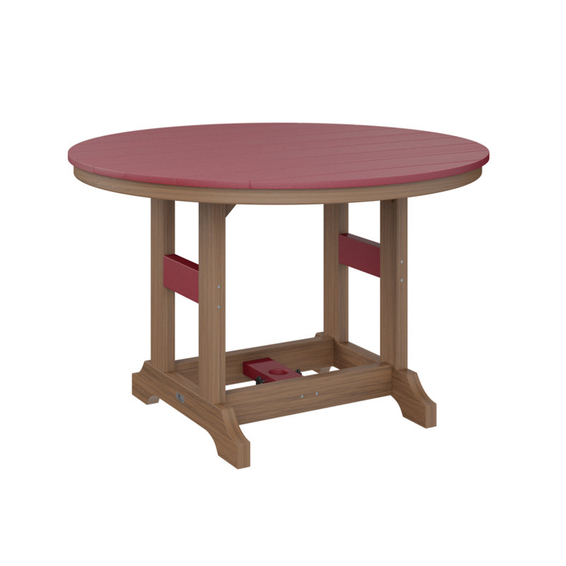 Garden Classic Outdoor Round Bar Table, Scarlet Red, Antique Mahogany