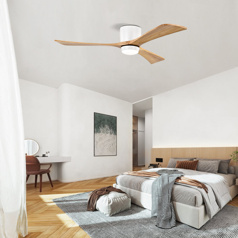 52 po Ventilateur de plafond à DEL intégré en chêne blanc intégré avec télécommande