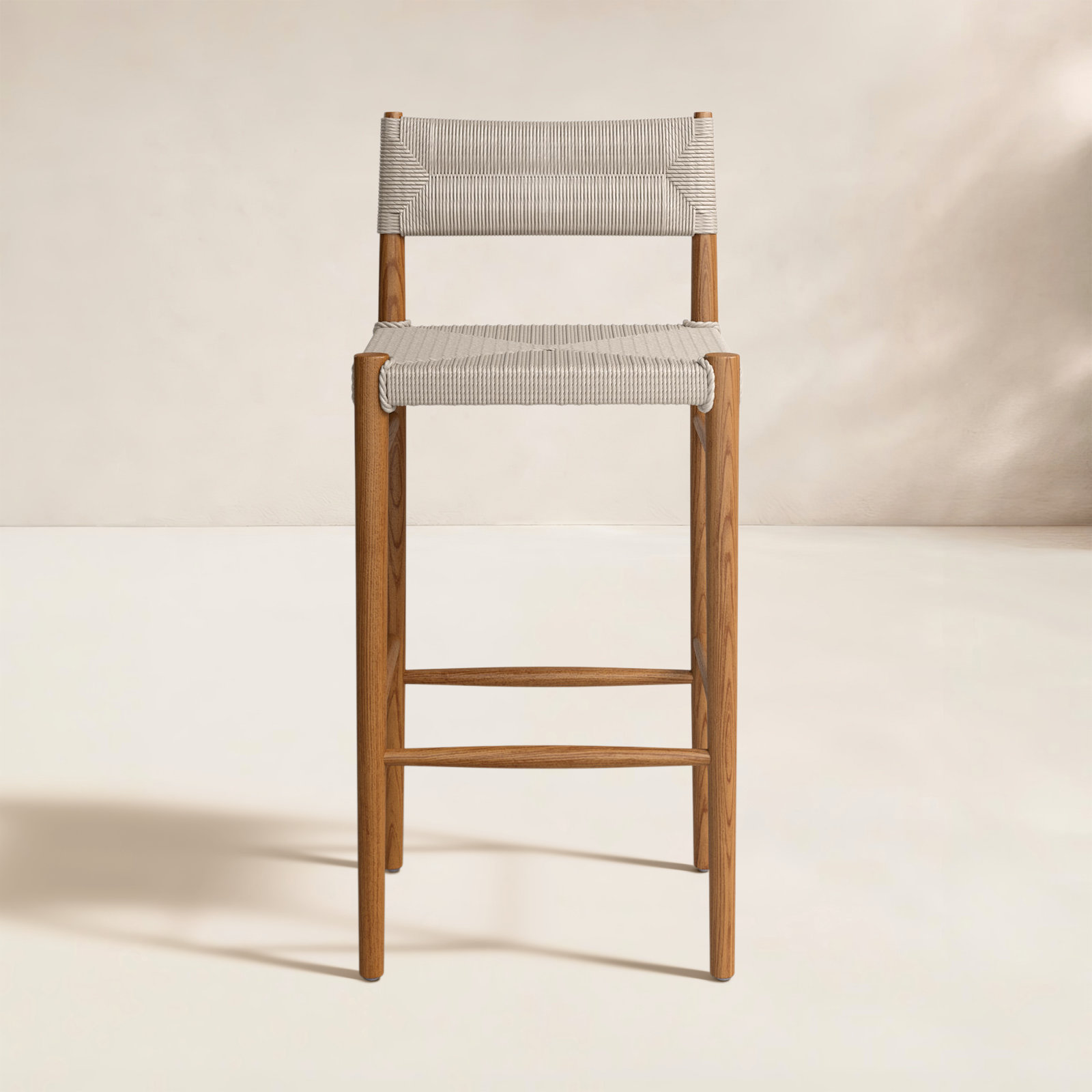 Teak Outdoor Bar Stool, 30", Natural Teak, Light Brown
