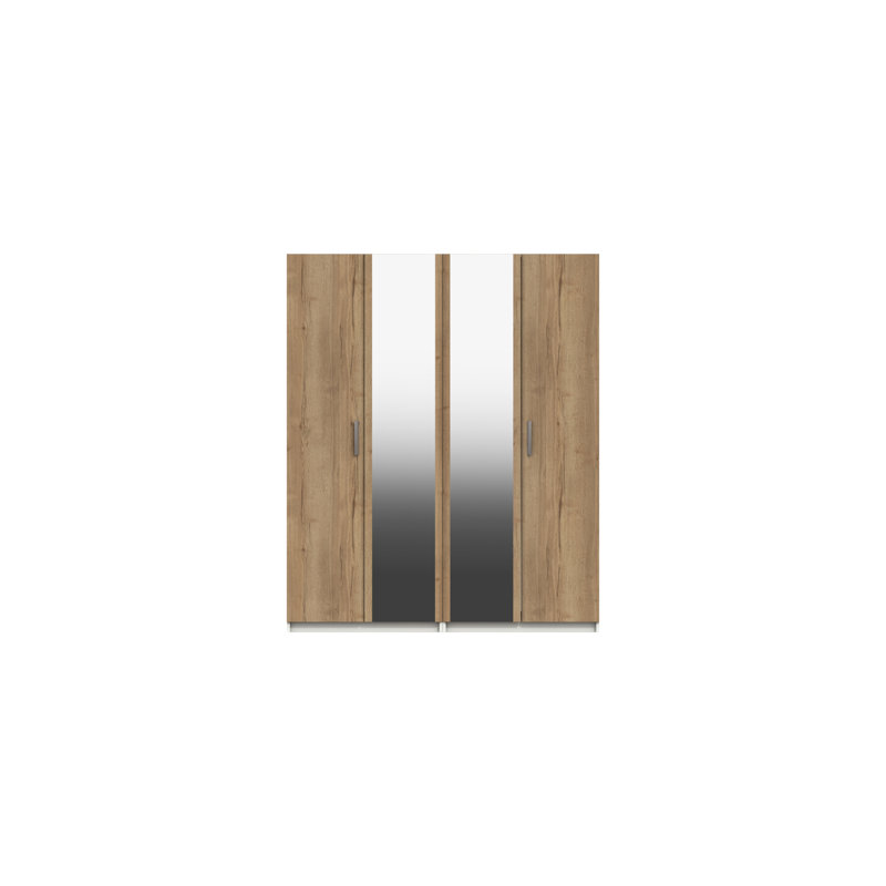 Harvey-Lee 4 Door Manufactured Wood Wardrobe, White/Natural Rustic Oak