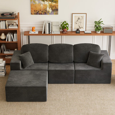 L-Shaped Modular Sectional Couch, Cloud Compression Sectional Sofa with Wide Armrest. Black
