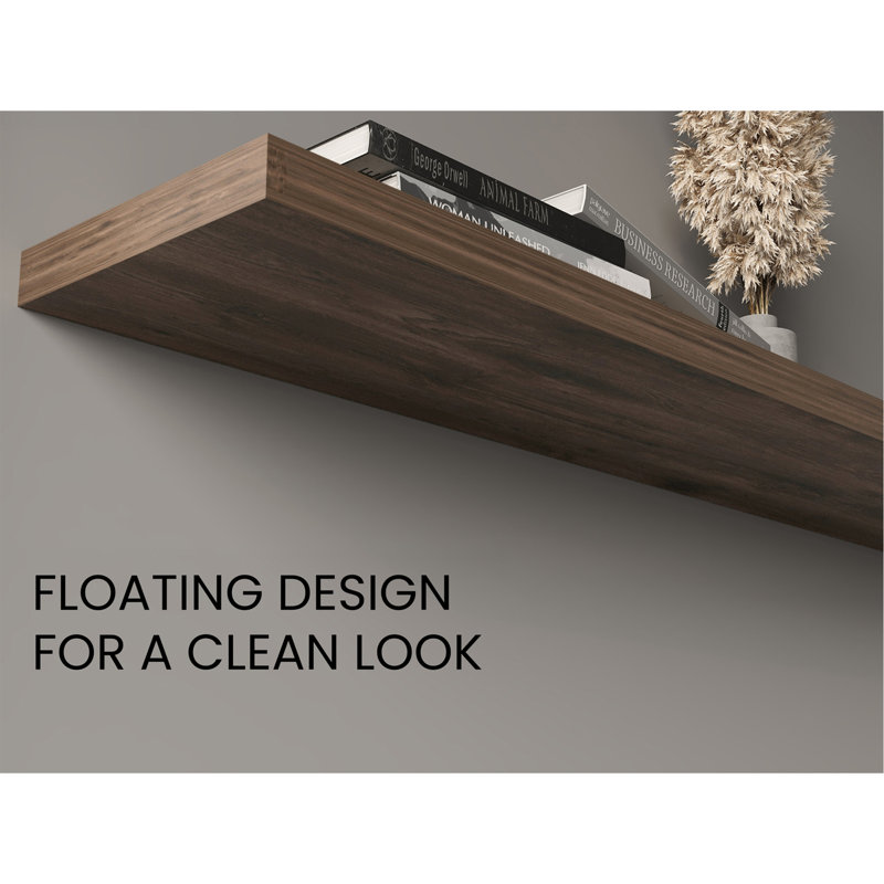 Ecco 47" Wide Floating Shelves Set Of 2, Shelves For Wall Decor For Bedroom, Bathroom Storage Shelves, Book Shelves For Living Room, Dark Brown