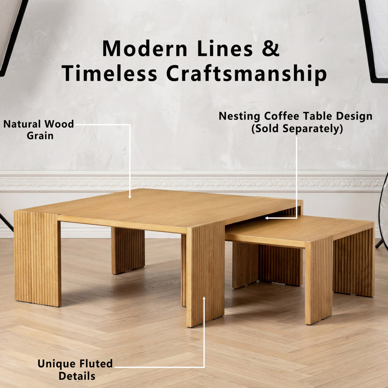 Burrell Sqaure Real Wood Veneer Coffee Table, 14.37" H x 26.38" L x 26.38" W