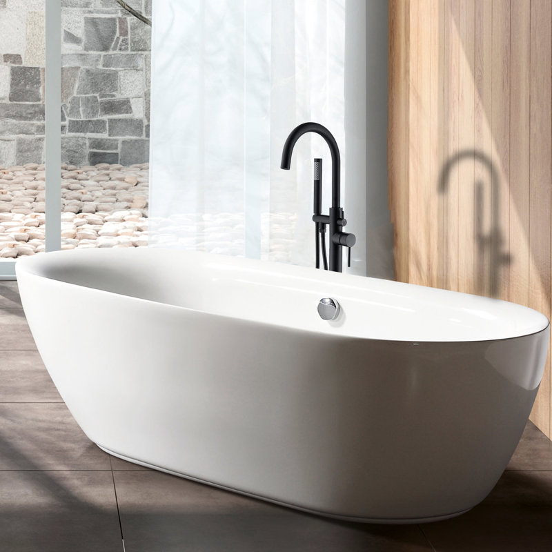 Robinet de baignoire autoportant avec douche à main, noir mat, douche noire élégante en matériau solide