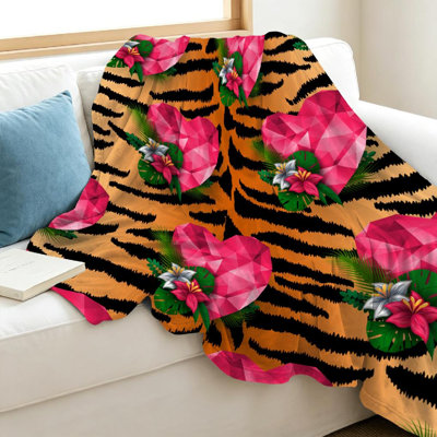 Jeté en flanelle transparente molletonnée, imprimé tigre animal
