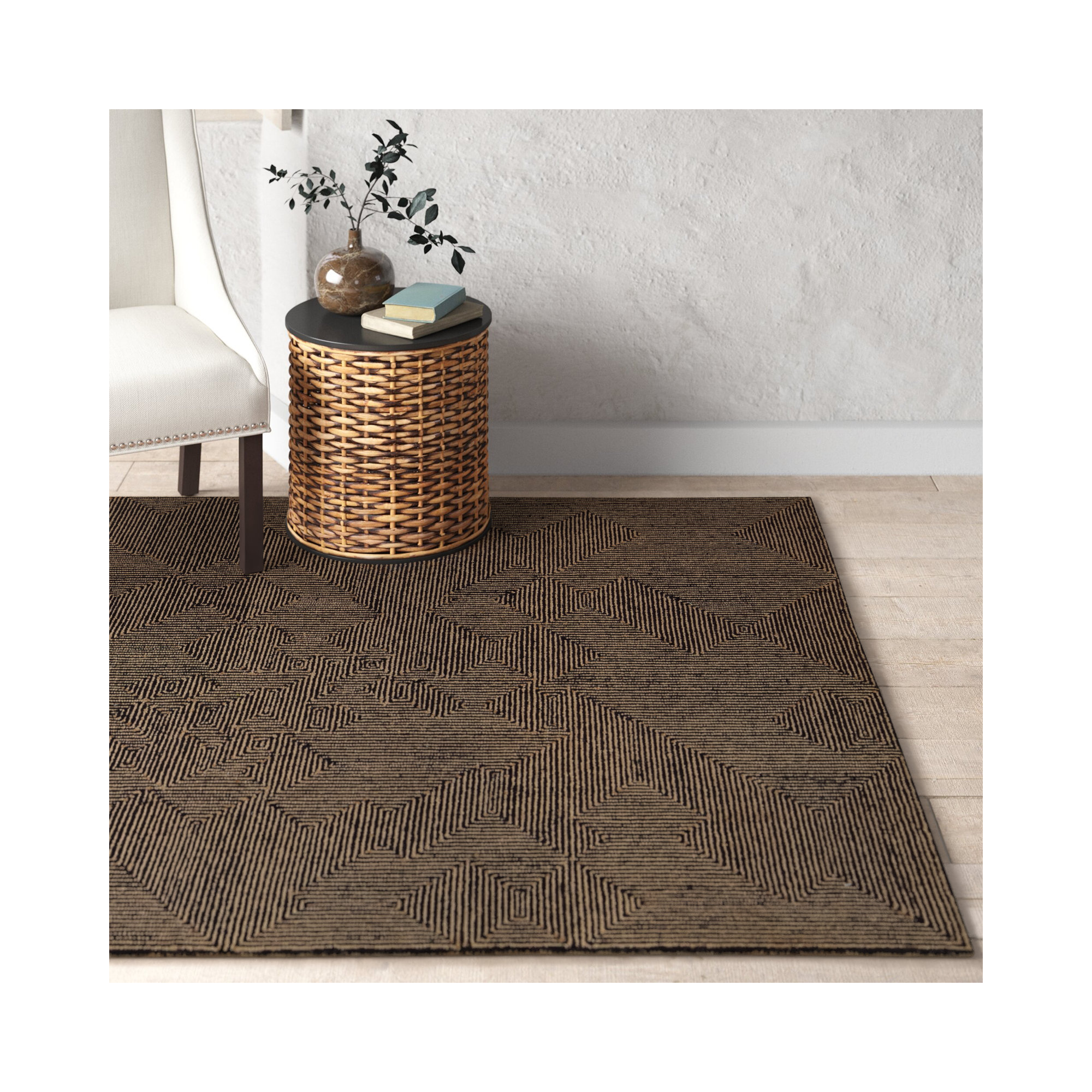 Alaska Handmade Tan/Black Rug, Rectangle 6' x 9'