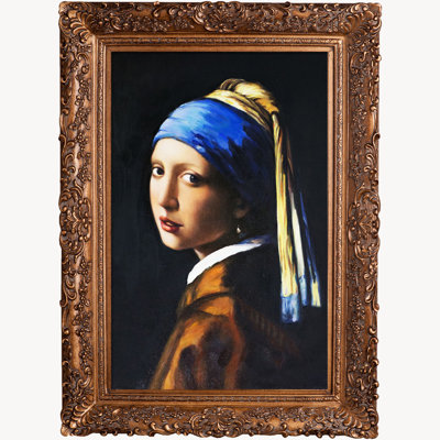 La Pastiche, fille avec une perle, 1665 avec cadre doré Burgeon, 33,5 po x 45,5 po