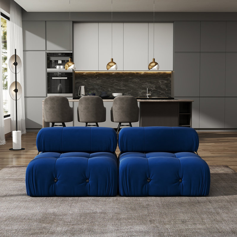 Cylar 2-Piece Upholstered Modern Velvet Armless Modular Loveseat Sofa, Blue