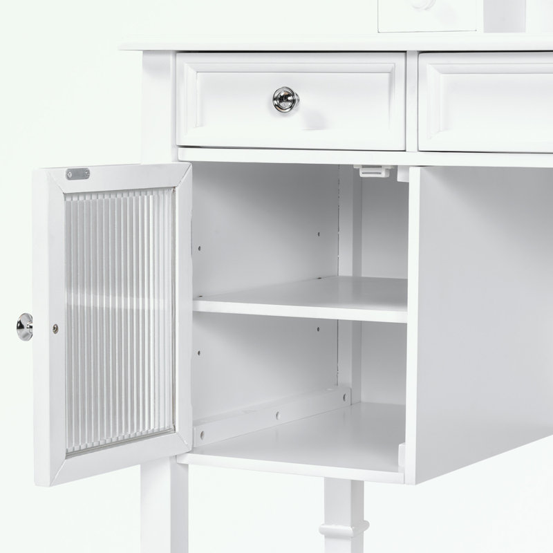 Makeup Vanity Desk with Adjustable Mirror, 5 Drawers and Cabinet