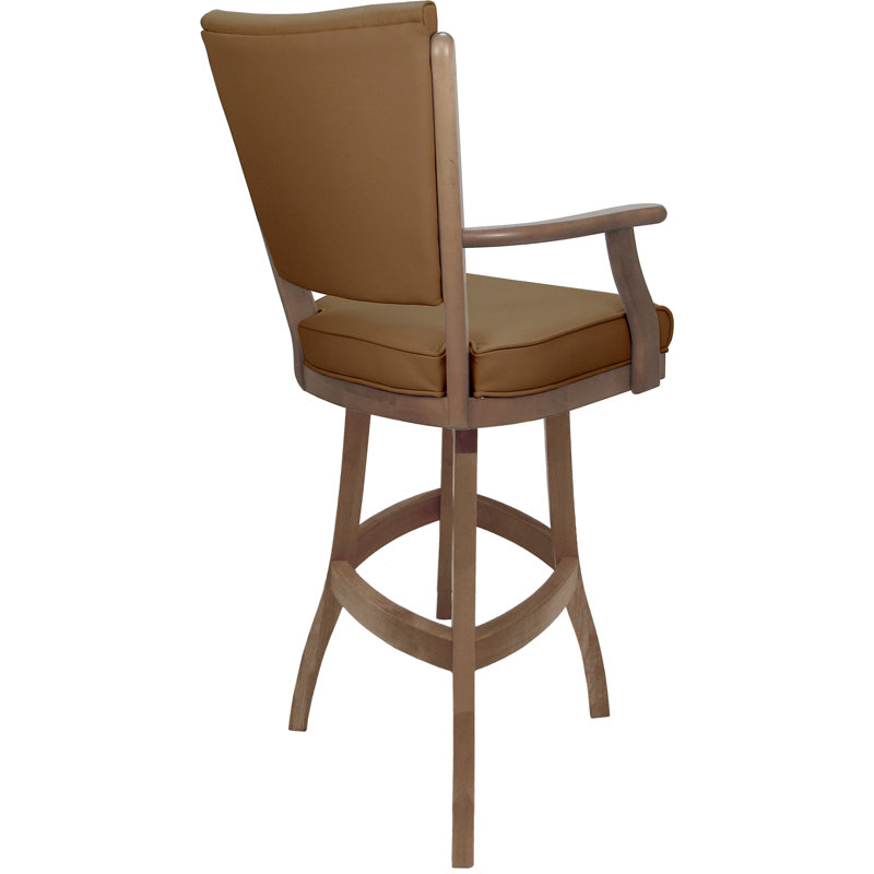 Tabouret pivotant en bois Bellamy, Crème, Cuir véritable brun, Tabouret de comptoir (siège d'une hauteur de 34 p