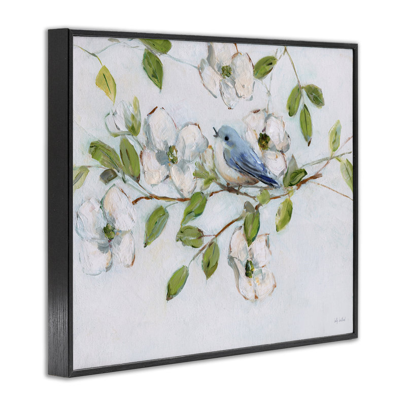 Oiseau bleu sur une branche de cornouiller, estampe numérique, conception de Sally Swatland, H 24 po x l 30 po