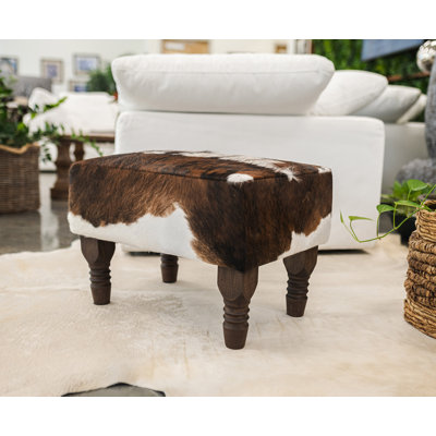 Cowhide Ottoman Footstool With Wooden Legs