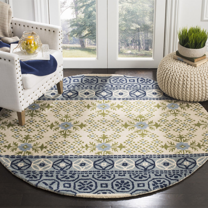 Pooler Hand Tufted Wool Geometric Rug, Round 5'