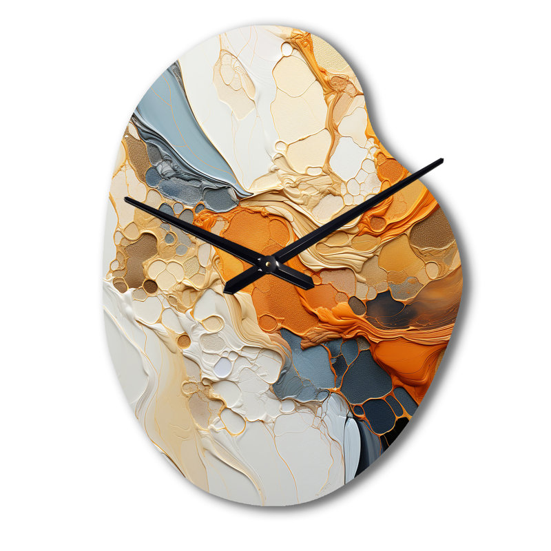 «Orange Blue Line Art Abstract Expressionism - Asymmetric Line Art», horloge murale orange, Petit