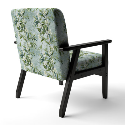 Tropical Zen Bamboo - Upholstered Coastal Arm Chair, Green Accent Chair