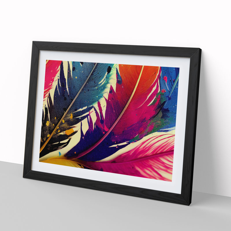Bird Feather Splash - Single Picture Frame Painting, Black Framed, 25cm H x 34cm W x 2cm D