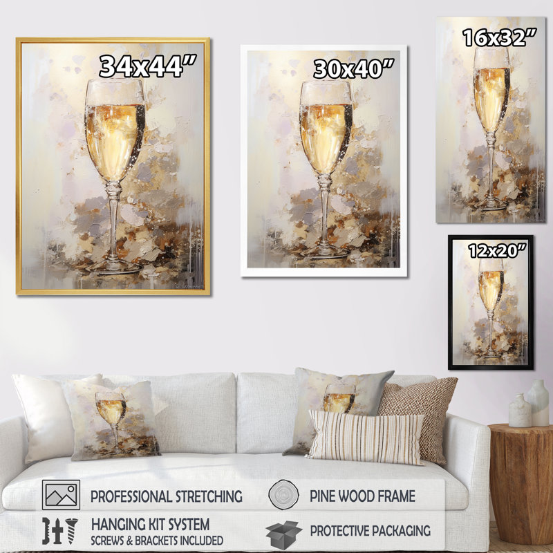 Vin, art mural sur verre de Champagne, Cadre simple noir, H 44 po x l 34 po x P 1,5 po