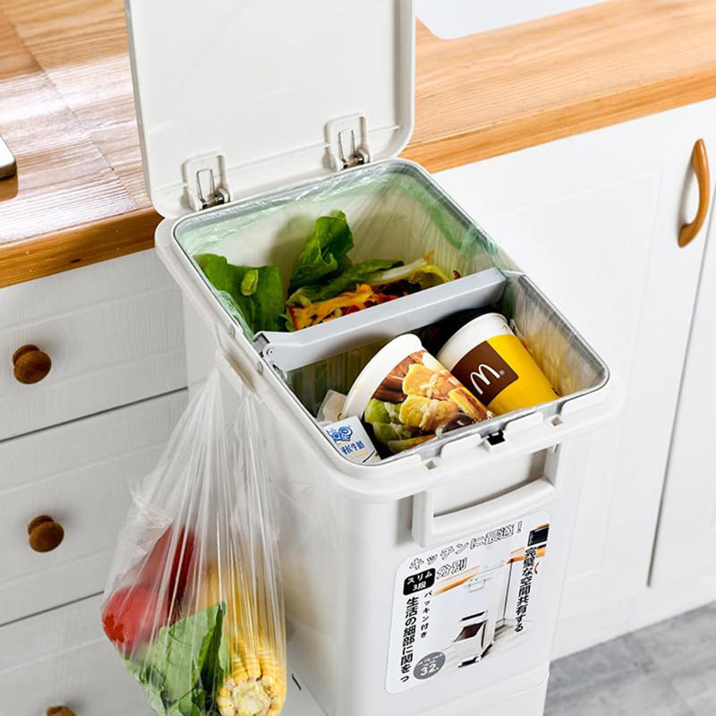 Vertical Waste Bin With Dual Compartments & Pedal – Dry & Wet Trash Separator With Wheels – Slim, Durable Recycling Container For Compact Kitchens, Homes & Workspaces