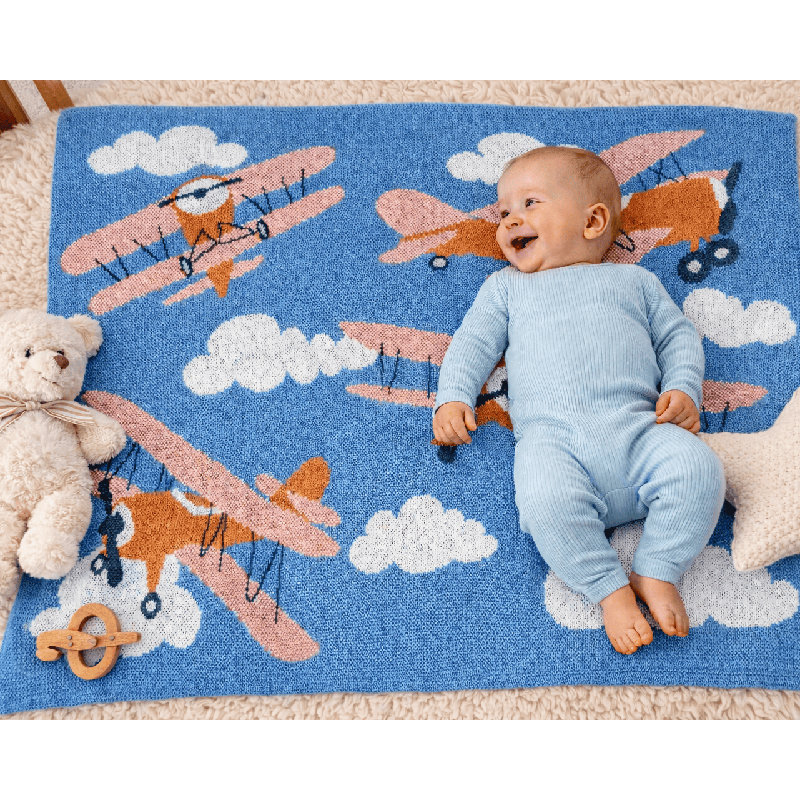 In2Green Baby Aviation Adventure Knit Throw Blue