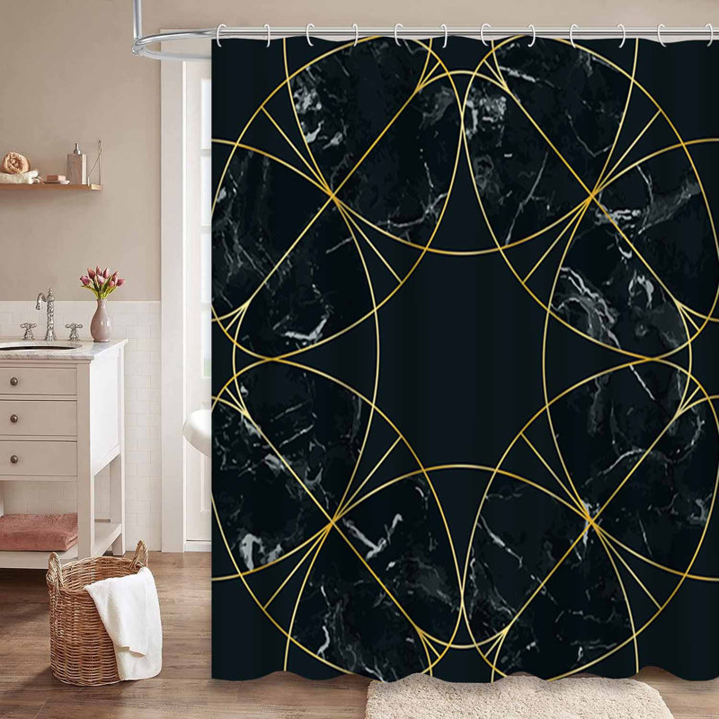 Rideau de douche à motif géométrique Art Deco avec 12 crochets, L 72 po x l 84 po