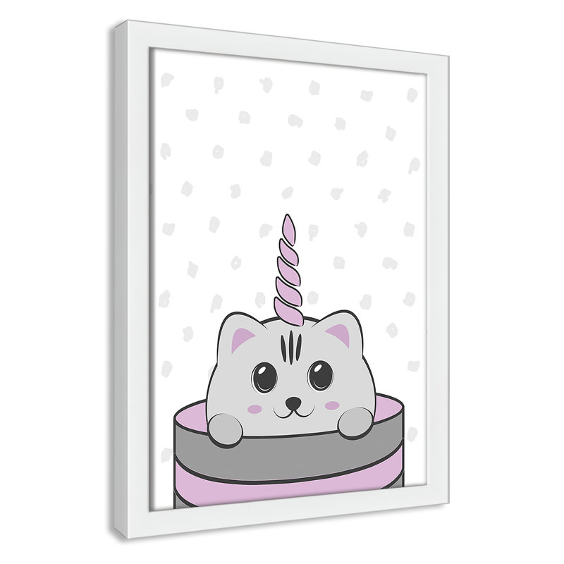 Caticorn I, art encadré, H 14 po x l 10 po x P 1,18 po, Cadre blanc