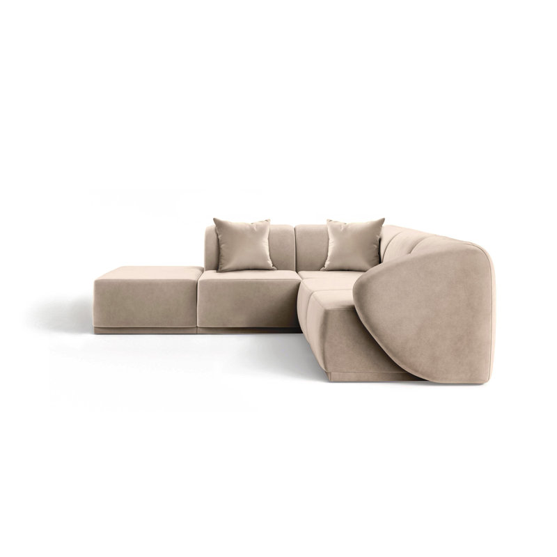 5 Seater Velvet Sofa & Chaise, Left Hand Facing, Warm Beige Velvet